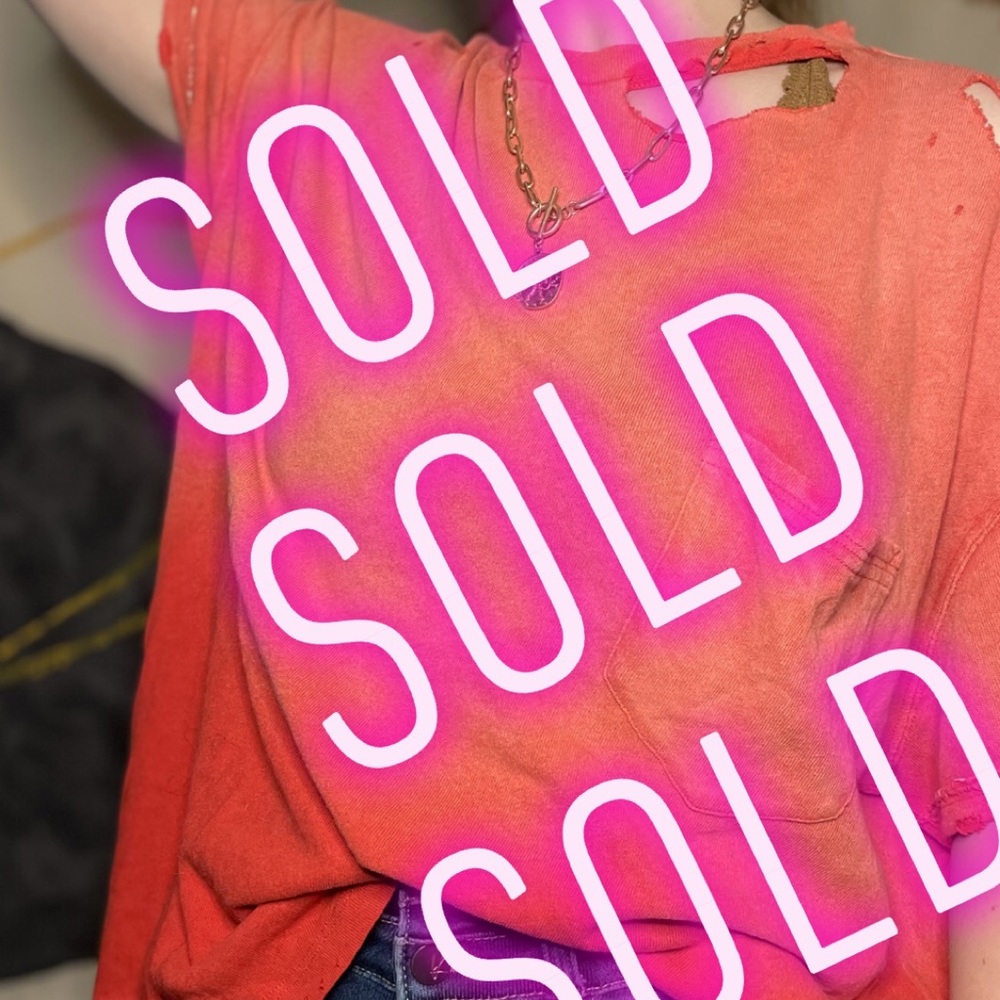 Free People Red Ombré Destructed Oversized Tee
